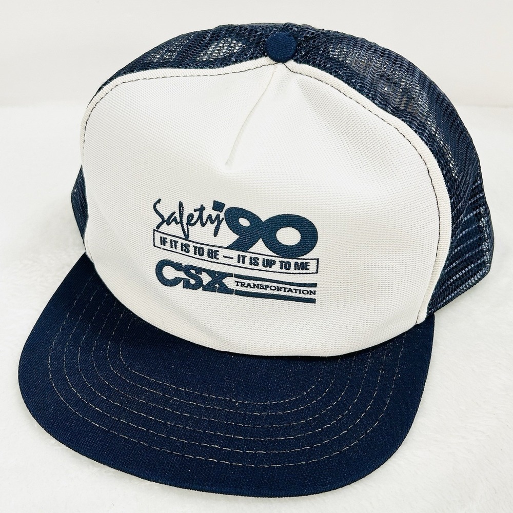 CSX Safety 1990 Vintage USA Trucker Hat Cap Adjustable Snapback Blue Outdoors